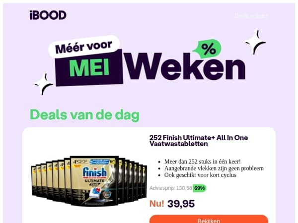 Nu: 252 Finish Ultimate+ All In One Vaatwastabletten voor slechts 39,95 !