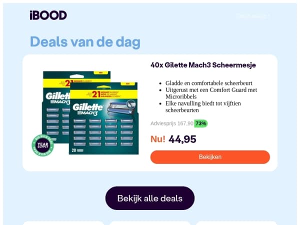 Nu: 40x Gilette Mach3 Scheermesje voor slechts 44,95 !