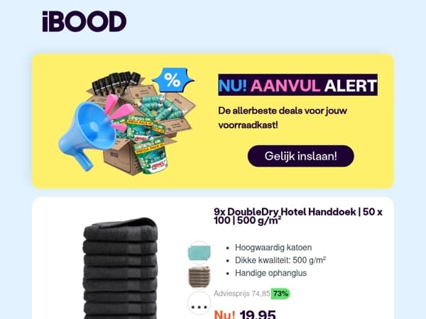 Nu: 9x DoubleDry Hotel Handdoek | 50 x 100 | 500 g/m² voor slechts 19,95