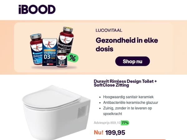 Nu: Duravit Rimless Design Toilet + SoftClose Zitting voor slechts 199,95 !