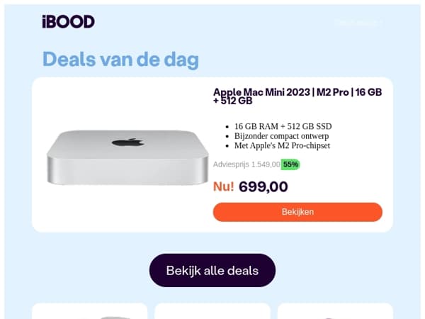 Nu: Apple Mac Mini 2023 | M2 Pro | 16 GB  + 512 GB voor slechts 699,00 !