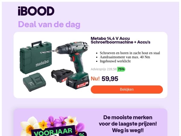 🌷VoorJAAR=VoorDEEL! Metabo 14,4 V Accu Schroefboormachine + Accu’s voor 59,95