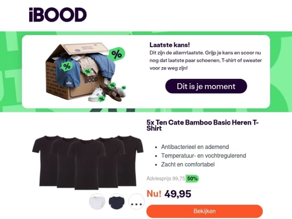 Nu: 5x Ten Cate Bamboo Basic Heren T-Shirt voor slechts 49,95 !