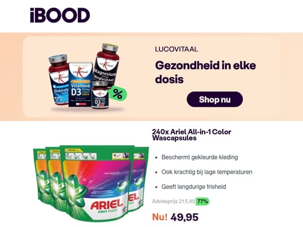 Nu: 240x Ariel All-in-1 Color Wascapsules voor 49,95