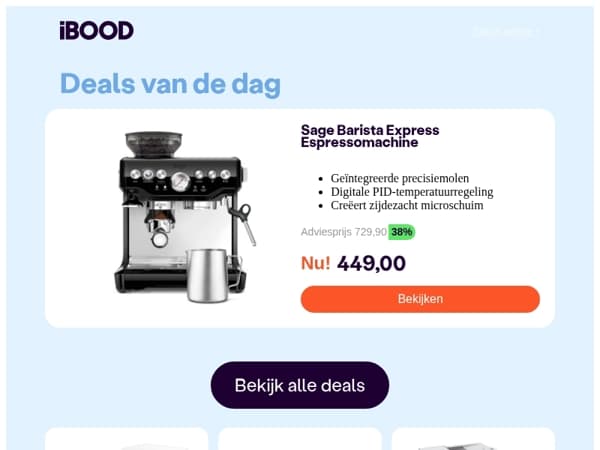 Nu: Sage Barista Express Espressomachine voor slechts 449,00 !