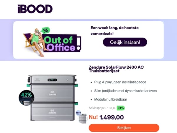 Nu: Zendure SolarFlow 2400 AC Thuisbatterijset voor slechts 1.499,00 !