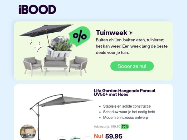 Nu: Lifa Garden Hangende Parasol UV50+ met Hoes voor slechts 59,95 !