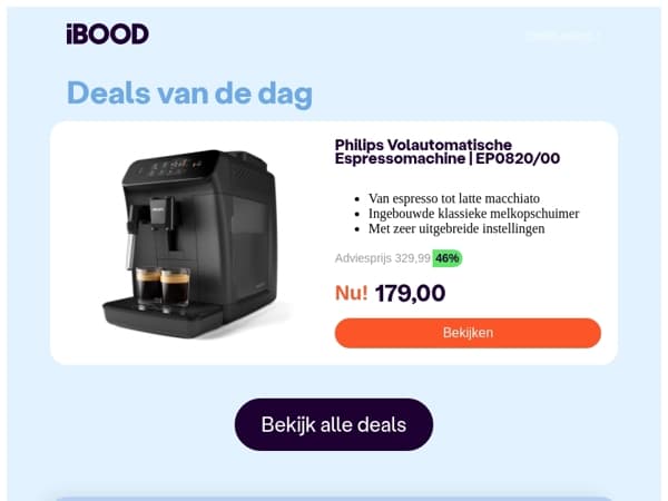 Nu: Philips Volautomatische Espressomachine | EP0820/00 voor slechts 179,00 !