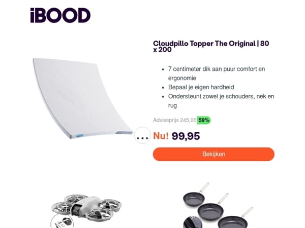 Nu: Cloudpillo Topper The Original | 80 x 200 voor slechts 99,95 !