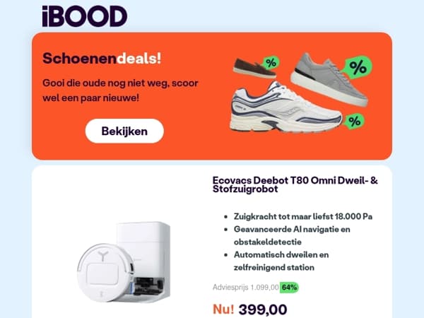 Nu: Ecovacs Deebot T80 Omni Dweil- & Stofzuigrobot voor slechts 399,00 !