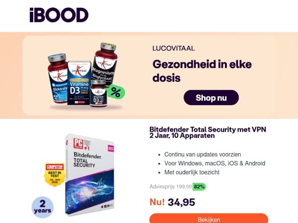 Nu: Bitdefender Total Security met VPN 2 Jaar, 10 Apparaten voor 34,95
