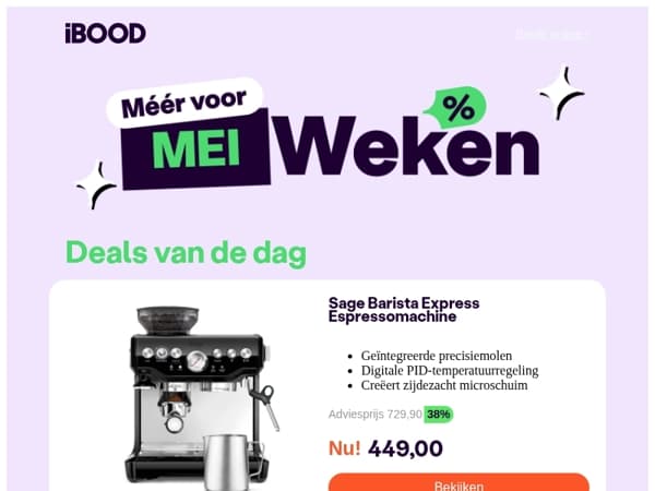 Nu: Sage Barista Express Espressomachine voor slechts 449,00 !