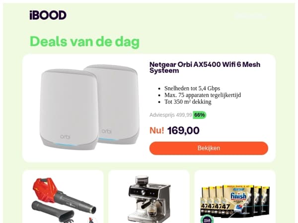 Vandaag: Netgear Orbi AX5400 Wifi 6 Mesh Systeem voor 169,00