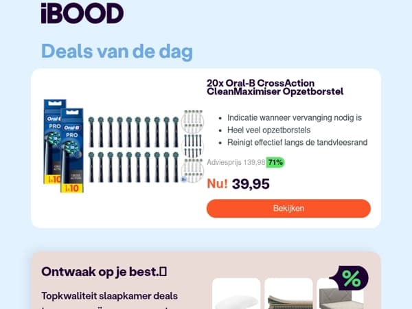 Nu: 20x Oral-B CrossAction CleanMaximiser Opzetborstel voor slechts 39,95 !