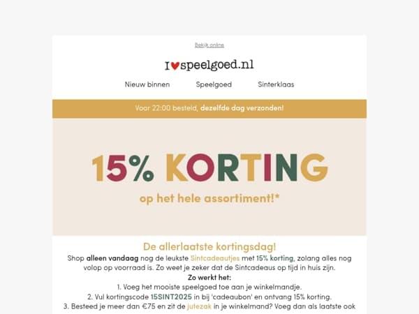 Laatste kans op 15% SINTKORTING! ✨