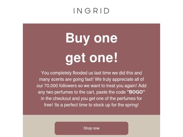 You loved it last time, lets do it again! Free INGRID perfume❤️