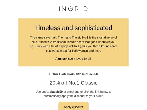 FRIDAY FLASH SALE scent: No.1 Classic