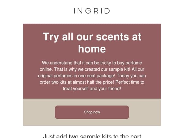 TODAY: Super deal on sample kits from INGRID❤️