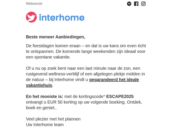 Haal meer uit uw vakantie – en bespaar EUR 50!