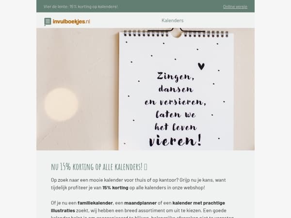 📢 Nu 15% korting op alle Kalenders!