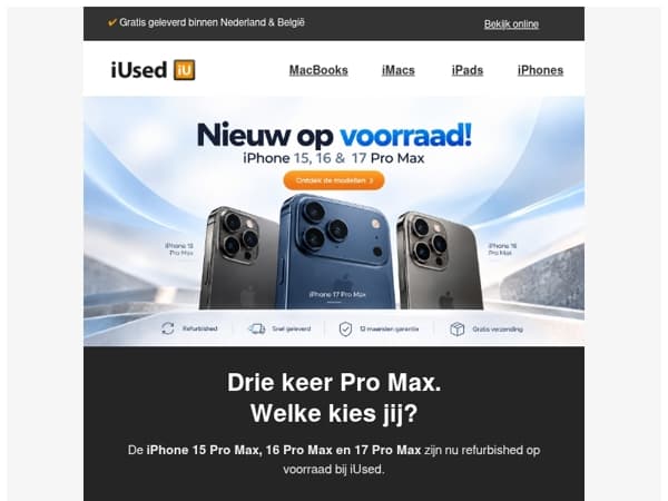 Nieuw op voorraad: iPhone 15, 16 én 17 Pro Max! 📱