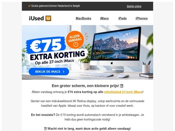 Alleen vandaag: €75 korting op alle 27-inch iMacs! 🔥