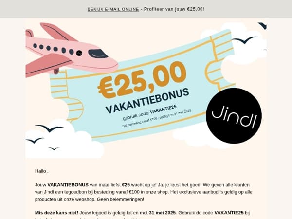 Jouw vakantiebonus ⛱️ (€25,00) ligt klaar!