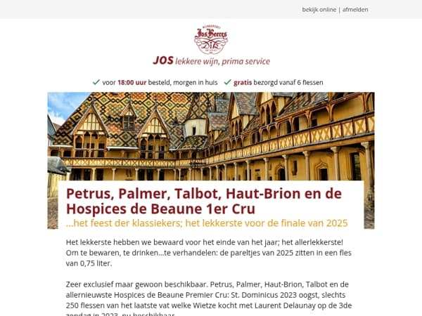 Petrus, Palmer, Talbot, Haut-Brion en de Hospices de Beaune 1er Cru
