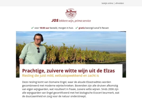 Prachtige, zuivere witte wijn uit de Elzas