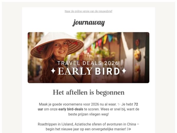 Maar 72 uur: early bird-deals voor 2026