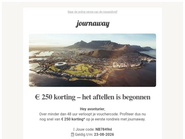 In 48 uur verloopt je vouchercode van € 250 ⏰