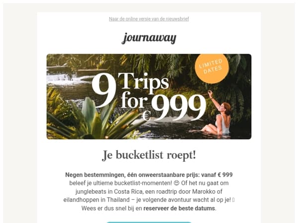 9 reizen voor € 999: boek nu een wereldwijd avontuur! 🤩