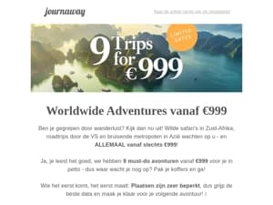 ❗9 Trips voor slechts €999 🤯