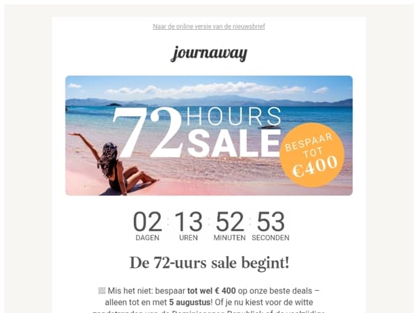 ⏰ Countdown: 72 uur bomvol reisdeals!