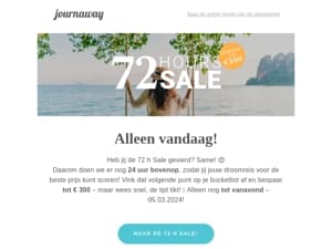 ⏳ 72 h Sale verlengd: Alleen nog tot vanavond jouw droomreis boeken!