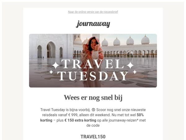 Laatste kans: Travel Tuesday-deals eindigen op zondag ⏳