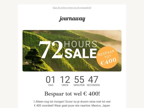 😱 Alleen nog tot morgen: € 400 besparen!