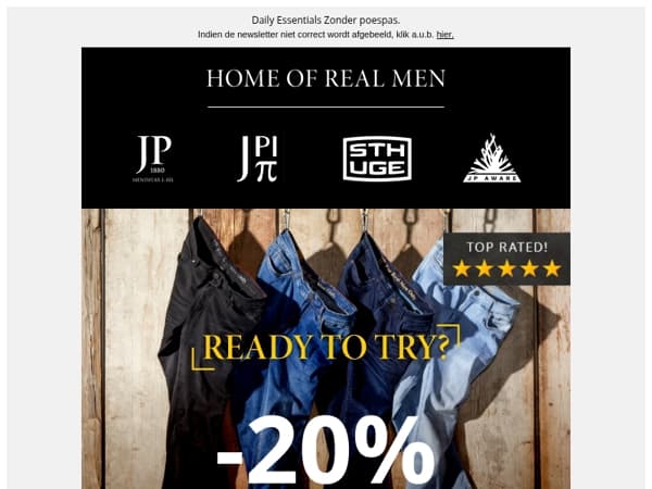 -20% op broeken en Jeans Probeer onze bestsellers 👖