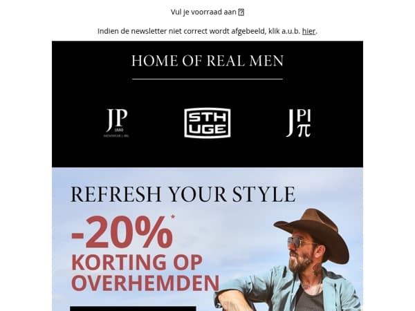 20% korting op overhemden