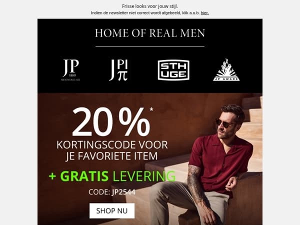 Gratis verzending + 20% korting op een item naar keuze!