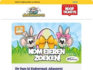 🐣 Vier Pasen in Kinderpretpark Julianatoren van 5 t/m 21 april!