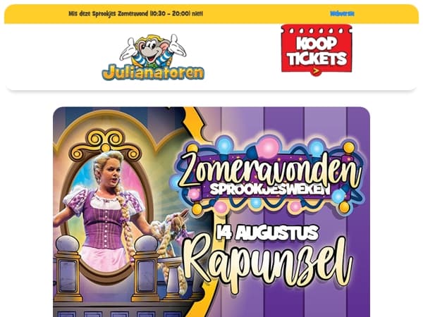 ✂️ Rapunzel te zien in het Jul & Julia Theater op 14 augustus!