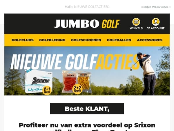 Profiteer nu van extra voordeel op Srixon golfballen en Elrey Tees!