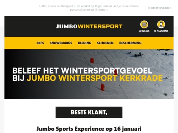 Beleef het wintersportgevoel bij Jumbo wintersport Kerkrade