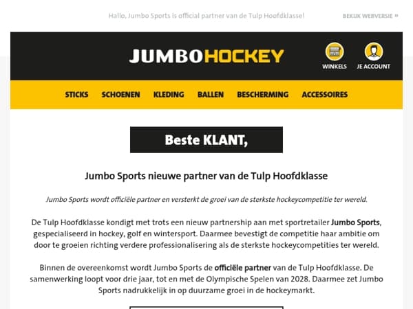 Jumbo Sports nieuwe partner van de Tulp Hoofdklasse