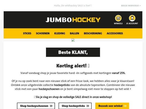 Nu 25% korting op hockeyartikelen