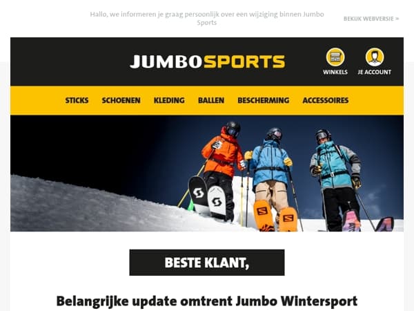 Belangrijke update omtrent Jumbo Wintersport