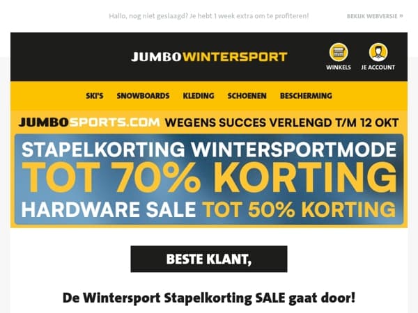 De Wintersport Stapelkorting SALE gaat door!