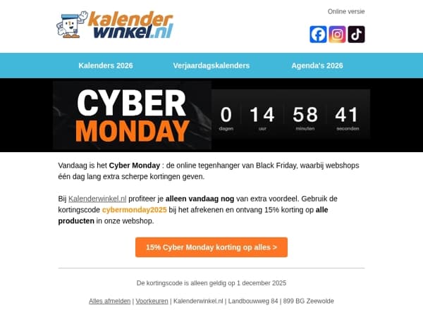 🎁 Alleen vandaag | Cyber Monday korting op alles