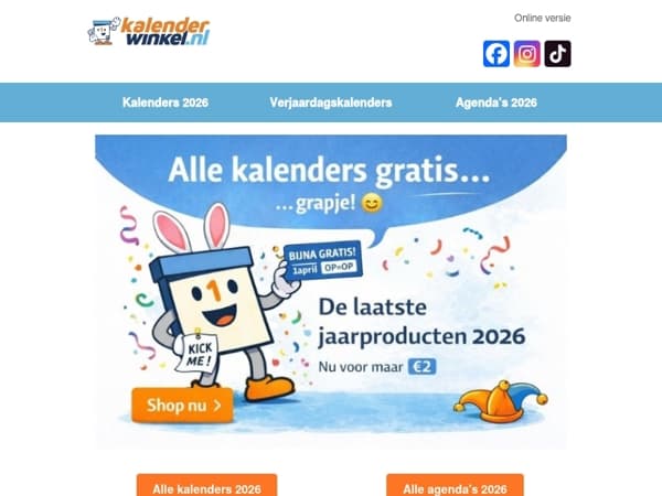 📅 1 April korting op de laatste agenda's en kalenders van 2026 | Puzzels met korting